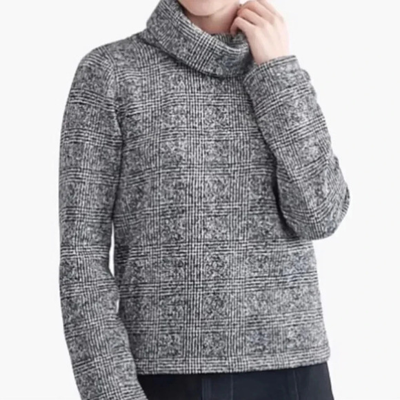 J. Crew Factory Funnel Neck Fleece Lined Pullover Sweater Plaid XS h1549 - Picture 1 of 15